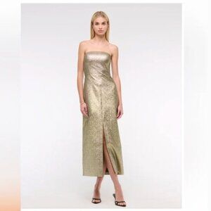 Abercrombie & Fitch Midi Metallic Shimmery Gold Strapless Party Dress XS